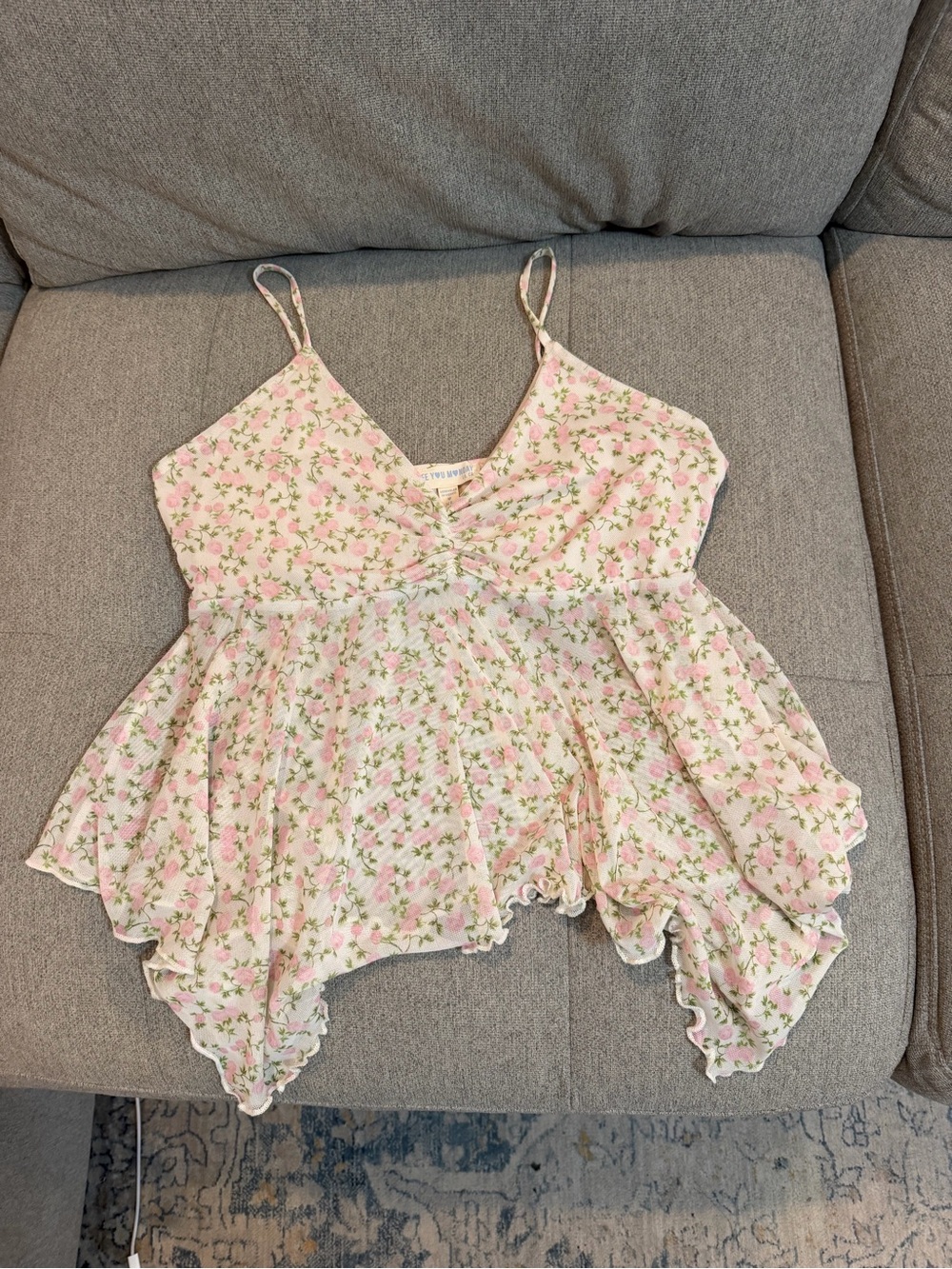 Floral Spaghetti-Strap Ruffle Tank Top - Pink
